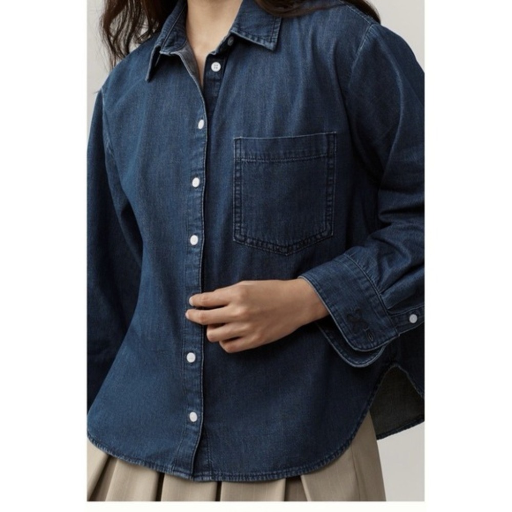 Maeve by Anthropologie The Bennett Button Down XL Oversized Dark Denim‎ Classic